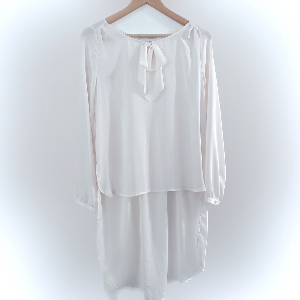 LC Lauren Conrad high low, white, silky blouse.